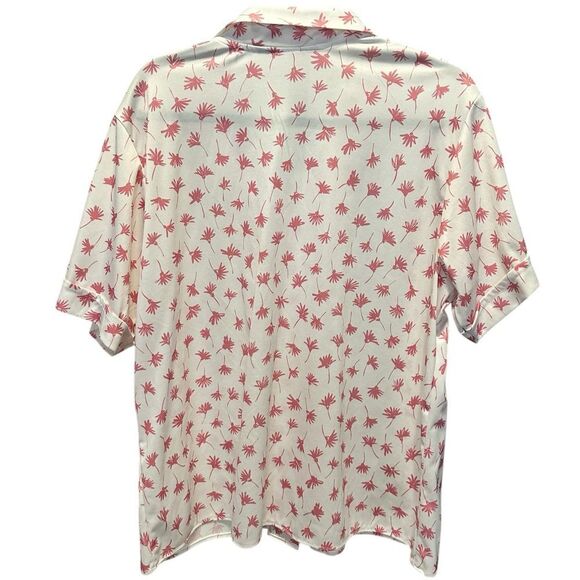 Vintage Women’s White with Pink Palm Tree Print Short Sleeve Button Up Blouse XL - Picture 3 of 4